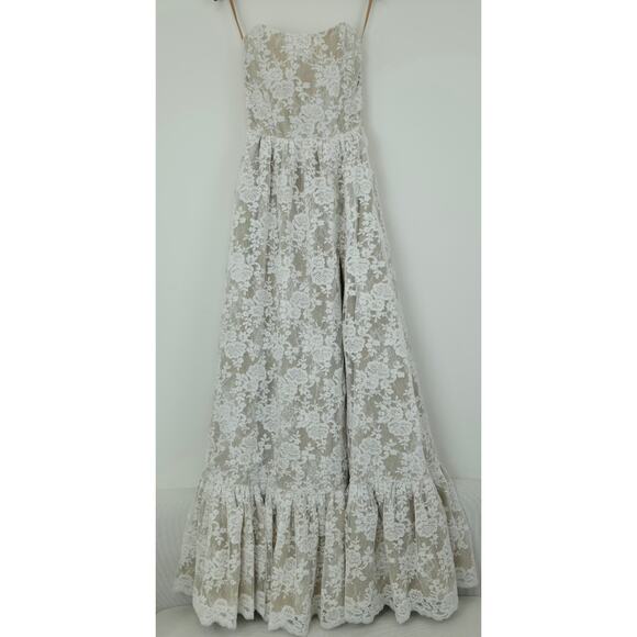 V. Chapman White Charlotte Lace Strapless Corset Slit Maxi Gown Sz 4 NWOT - Picture 2 of 10